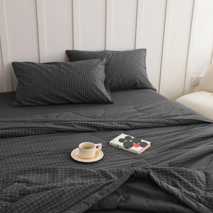 91家纺网 家纺一手货源 找家纺 寐眠2022全棉色织水洗棉夏被子被芯夏凉被四件套-羽丝棉 小灰格