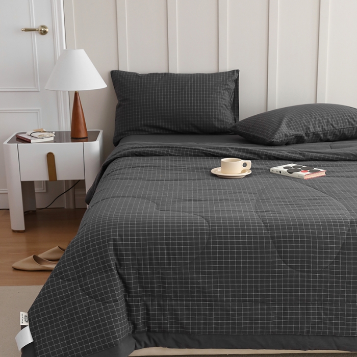 91家纺网 家纺一手货源 找家纺 寐眠2022全棉色织水洗棉夏被子被芯夏凉被四件套-羽丝棉 小灰格