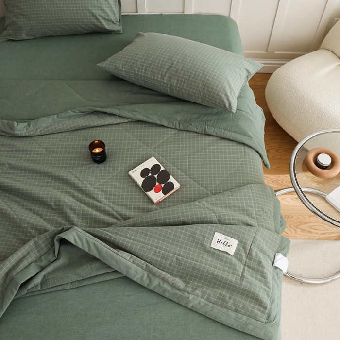 91家纺网 家纺一手货源 找家纺 寐眠2022全棉色织水洗棉夏被子被芯夏凉被四件套-羽丝棉 小绿格