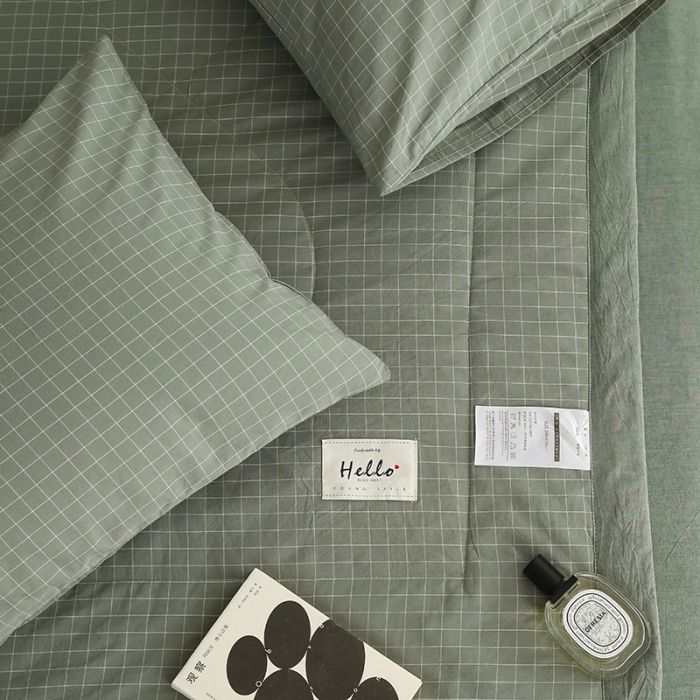 91家纺网 家纺一手货源 找家纺 寐眠2022全棉色织水洗棉夏被子被芯夏凉被四件套-羽丝棉 小绿格