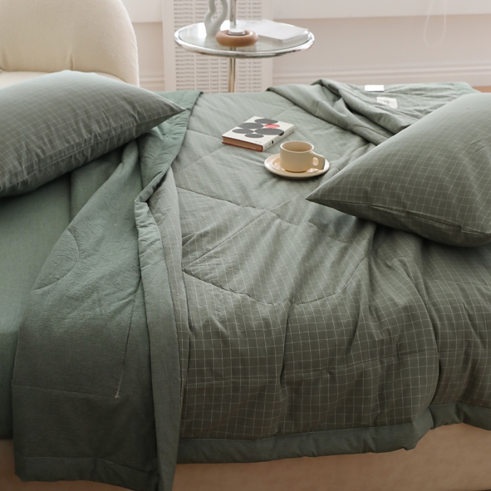 91家纺网 家纺一手货源 找家纺 寐眠2022全棉色织水洗棉夏被子被芯夏凉被四件套-羽丝棉 小绿格