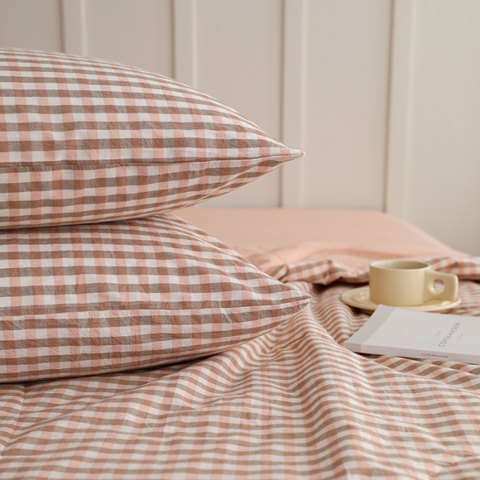 91家纺网 家纺一手货源 找家纺 寐眠2022全棉色织水洗棉夏被子被芯夏凉被四件套-羽丝棉 粉小格