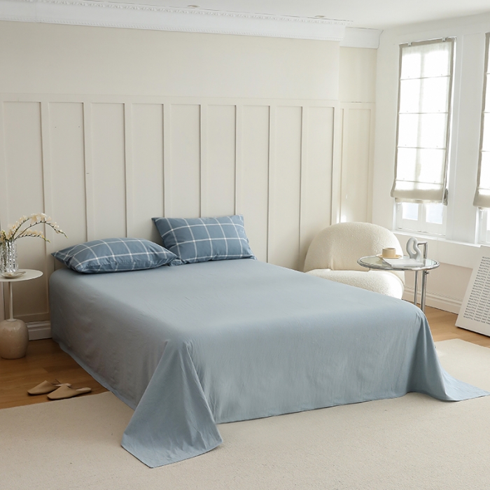 91家纺网 家纺一手货源 找家纺 寐眠2022全棉色织水洗棉夏被子被芯夏凉被四件套-羽丝棉 海蓝大格