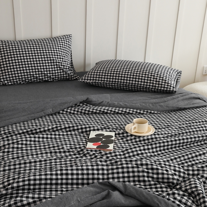 91家纺网 家纺一手货源 找家纺 寐眠2022全棉色织水洗棉夏被子被芯夏凉被四件套-羽丝棉 黑白小格