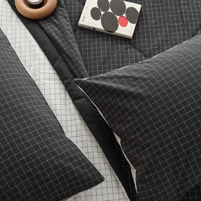 91家纺网 家纺一手货源 找家纺 寐眠2022全棉色织水洗棉夏被子被芯夏凉被四件套-羽丝棉灰白格双拼