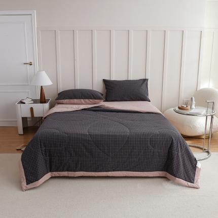 寐眠2022全棉色织水洗棉夏被子被芯夏凉被四件套-羽丝棉灰粉格双拼