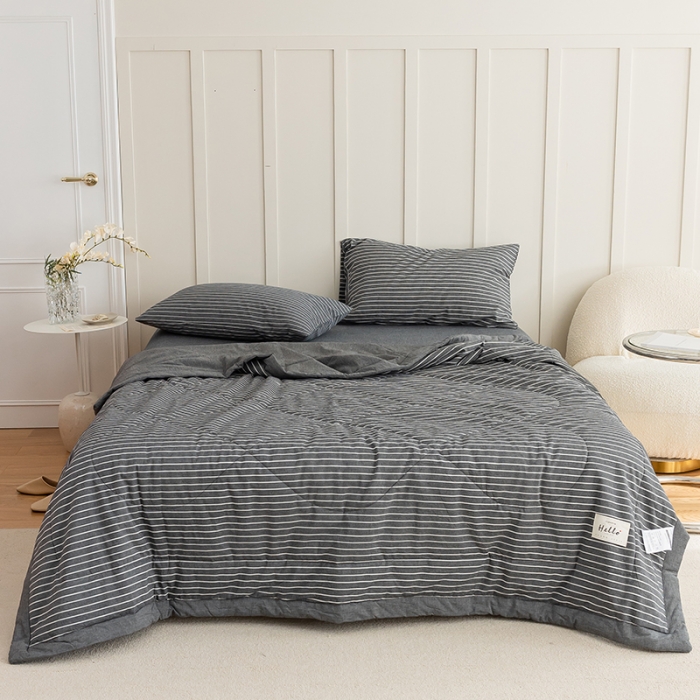 91家纺网 家纺一手货源 找家纺 寐眠2022全棉色织水洗棉夏被子被芯夏凉被四件套-羽丝棉 灰细条