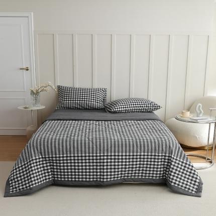 寐眠2022全棉色织水洗棉夏被子被芯夏凉被四件套-羽丝棉渐变黑格