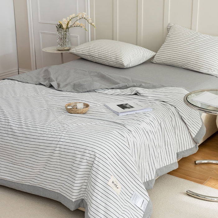 91家纺网 家纺一手货源 找家纺 寐眠2022新款全棉色织水洗棉夏被子被芯（棉花芯） 白细条