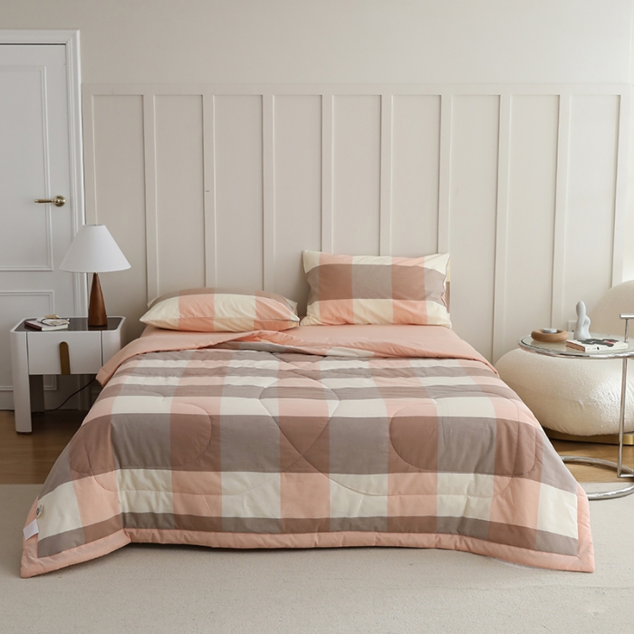 91家纺网 家纺一手货源 找家纺 寐眠2022新款全棉色织水洗棉夏被子被芯（棉花芯） 粉大格