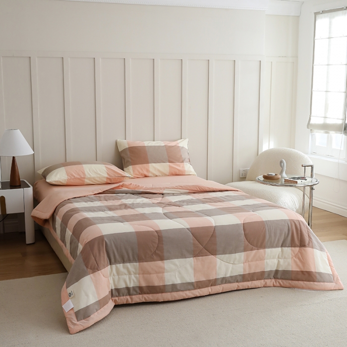 91家纺网 家纺一手货源 找家纺 寐眠2022新款全棉色织水洗棉夏被子被芯（棉花芯） 粉大格