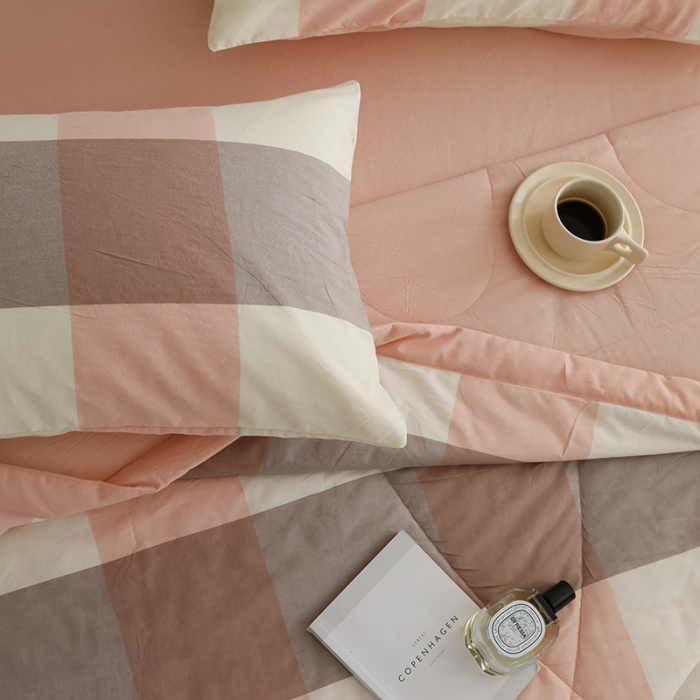 91家纺网 家纺一手货源 找家纺 寐眠2022新款全棉色织水洗棉夏被子被芯（棉花芯） 粉大格