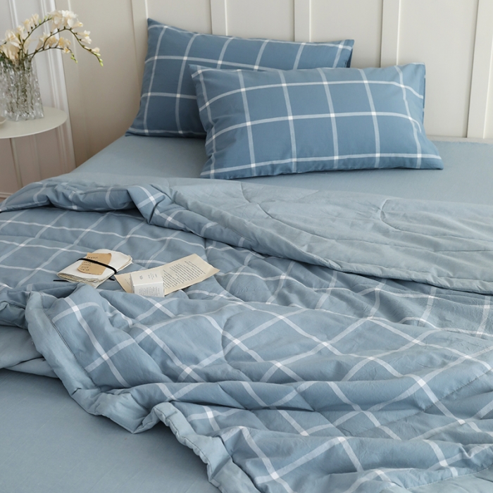 91家纺网 家纺一手货源 找家纺 寐眠2022新款全棉色织水洗棉夏被子被芯（棉花芯） 海蓝大格