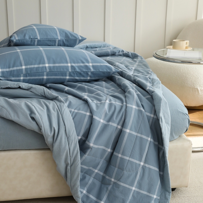 91家纺网 家纺一手货源 找家纺 寐眠2022新款全棉色织水洗棉夏被子被芯（棉花芯） 海蓝大格