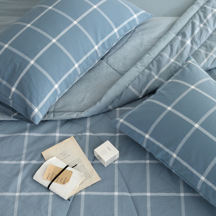 91家纺网 家纺一手货源 找家纺 寐眠2022新款全棉色织水洗棉夏被子被芯（棉花芯） 海蓝大格