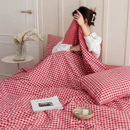寐眠2022新款全棉色织水洗棉夏被子被芯（棉花芯） 红小格
