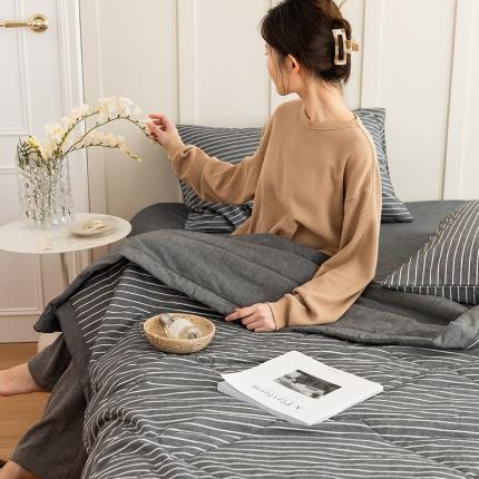 寐眠2022新款全棉色织水洗棉夏被子被芯（棉花芯） 灰细条