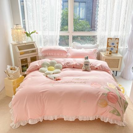 91家纺网 家纺一手货源 找家纺 苏美 2022新款全棉刺绣工艺款四件套 春暖花开-粉