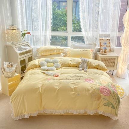 91家纺网 家纺一手货源 找家纺 苏美 2022新款全棉刺绣工艺款四件套 春暖花开-黄