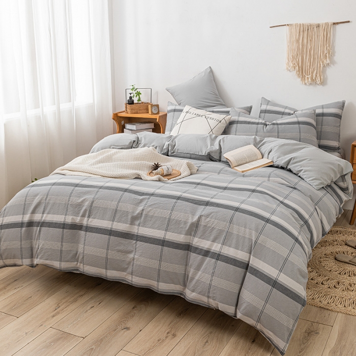 91家纺网 家纺一手货源 找家纺 ab家纺 2022新款全棉水洗棉四件套 北辰 灰