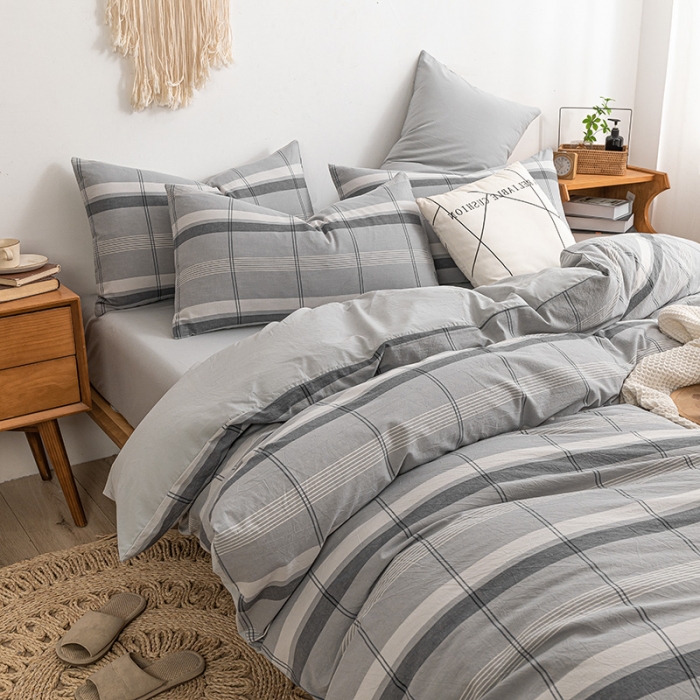 91家纺网 家纺一手货源 找家纺 ab家纺 2022新款全棉水洗棉四件套 北辰 灰