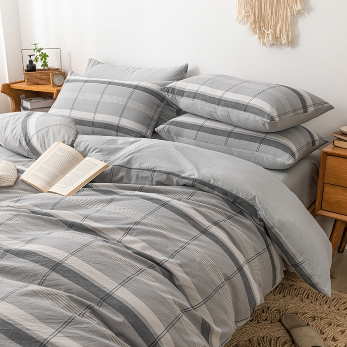 91家纺网 家纺一手货源 找家纺 ab家纺 2022新款全棉水洗棉四件套 北辰 灰