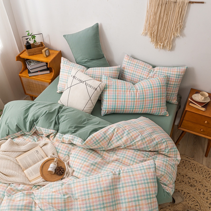 91家纺网 家纺一手货源 找家纺 ab家纺 2022新款全棉水洗棉四件套 冰淇凌绿