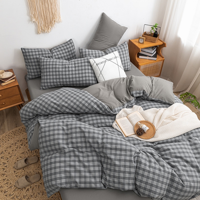 91家纺网 家纺一手货源 找家纺 ab家纺 2022新款全棉水洗棉四件套 加州  灰