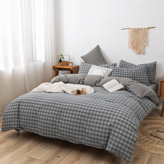 91家纺网 家纺一手货源 找家纺 ab家纺 2022新款全棉水洗棉四件套 加州  灰