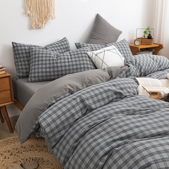 91家纺网 家纺一手货源 找家纺 ab家纺 2022新款全棉水洗棉四件套 加州  灰