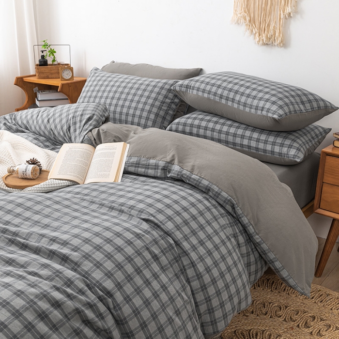 91家纺网 家纺一手货源 找家纺 ab家纺 2022新款全棉水洗棉四件套 加州  灰