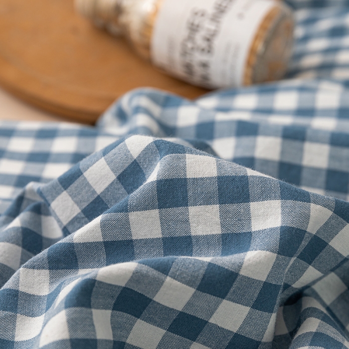 91家纺网 家纺一手货源 找家纺 ab家纺 2022新款全棉水洗棉四件套 蓝小格