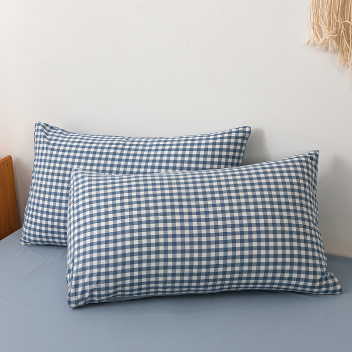 91家纺网 家纺一手货源 找家纺 ab家纺 2022新款全棉水洗棉四件套 蓝小格