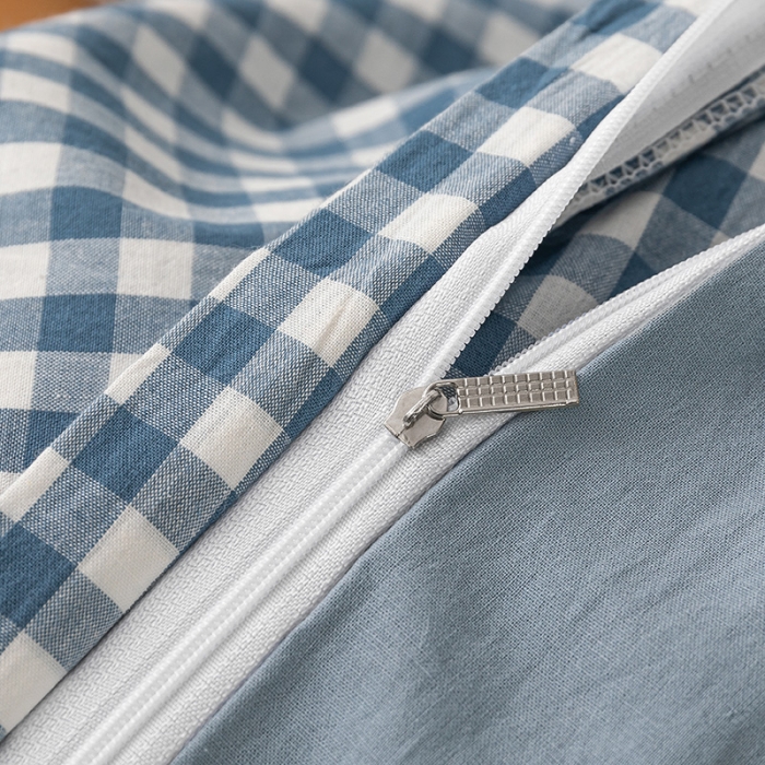 91家纺网 家纺一手货源 找家纺 ab家纺 2022新款全棉水洗棉四件套 蓝小格