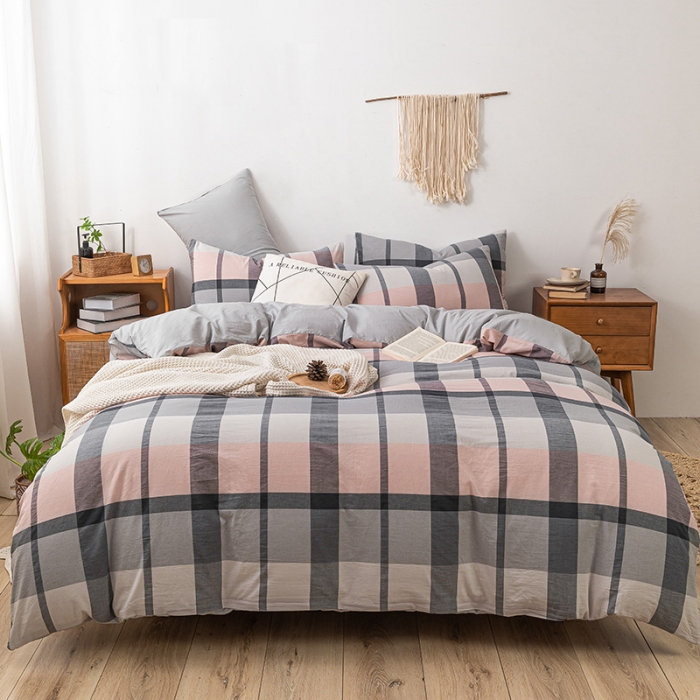 91家纺网 家纺一手货源 找家纺 ab家纺 2022新款全棉水洗棉四件套 梦田粉