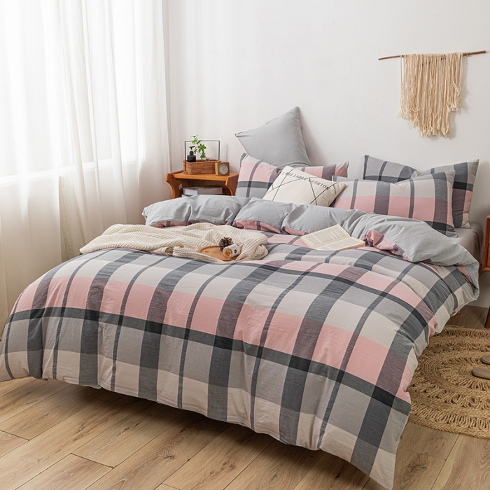 91家纺网 家纺一手货源 找家纺 ab家纺 2022新款全棉水洗棉四件套 梦田粉