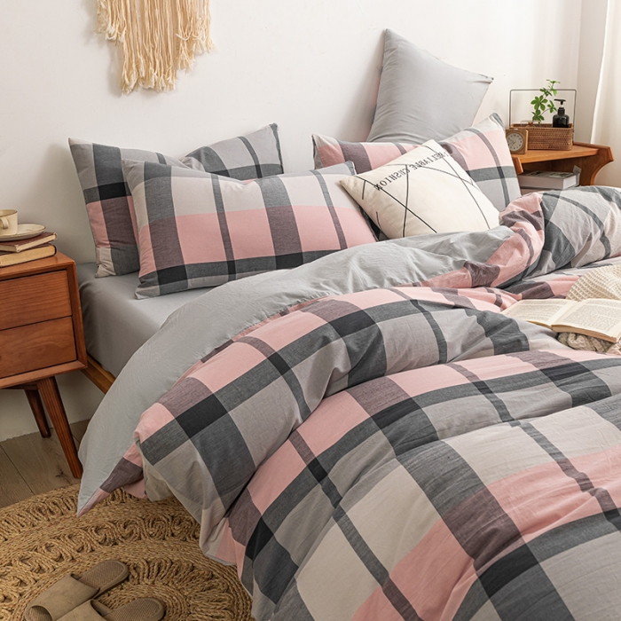 91家纺网 家纺一手货源 找家纺 ab家纺 2022新款全棉水洗棉四件套 梦田粉