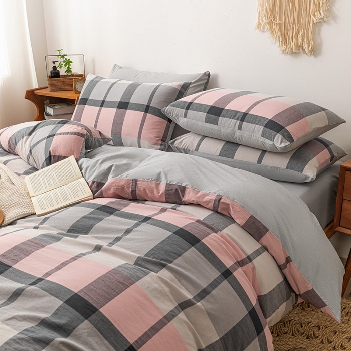 91家纺网 家纺一手货源 找家纺 ab家纺 2022新款全棉水洗棉四件套 梦田粉