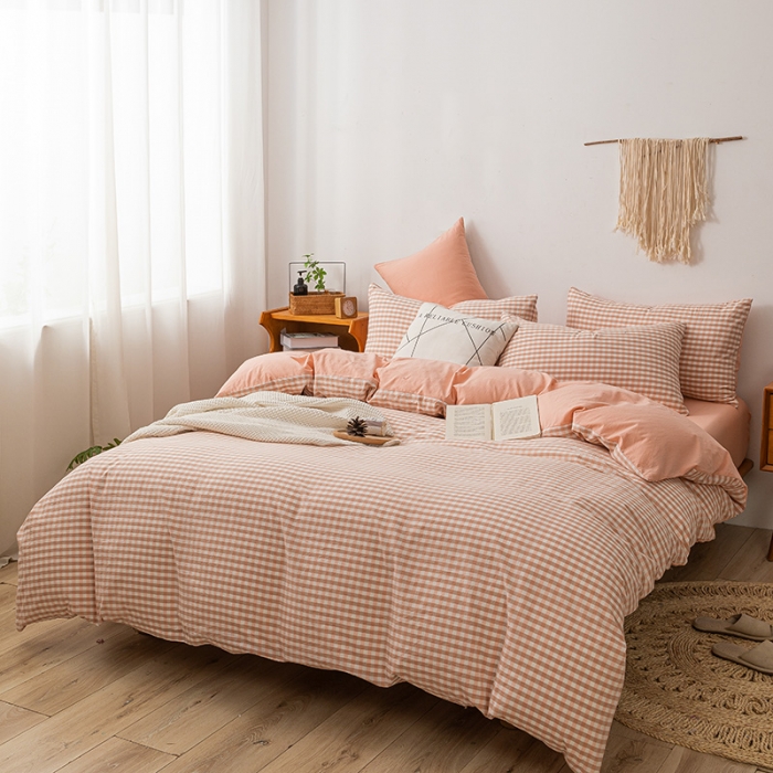 91家纺网 家纺一手货源 找家纺 ab家纺 2022新款全棉水洗棉四件套 蜜粉格