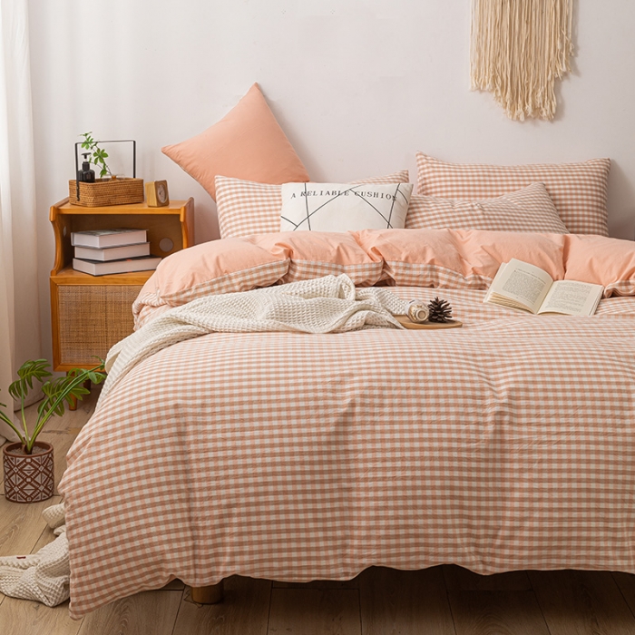 91家纺网 家纺一手货源 找家纺 ab家纺 2022新款全棉水洗棉四件套 蜜粉格