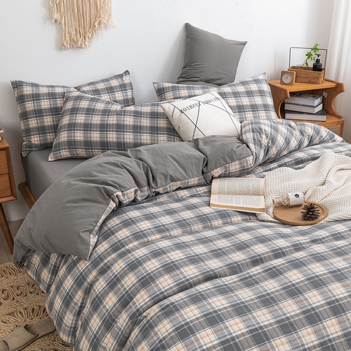 91家纺网 家纺一手货源 找家纺 ab家纺 2022新款全棉水洗棉四件套 乔南  灰