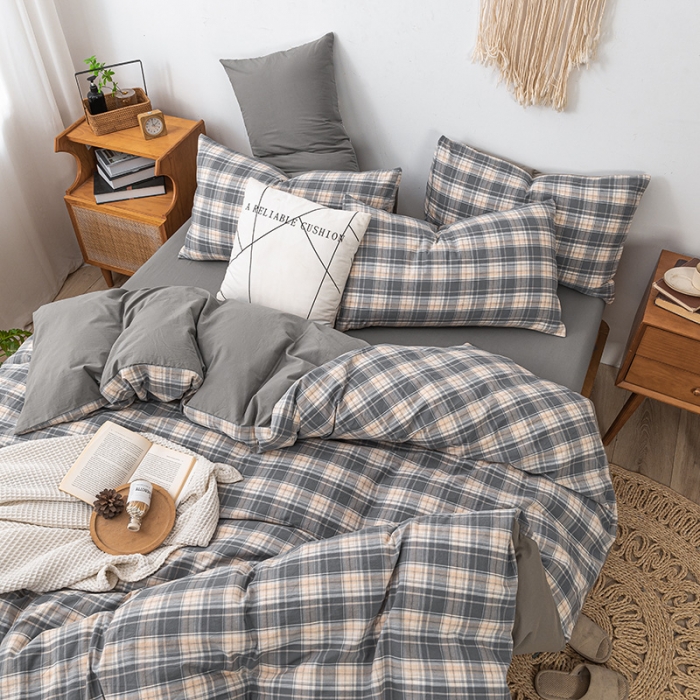 91家纺网 家纺一手货源 找家纺 ab家纺 2022新款全棉水洗棉四件套 乔南  灰