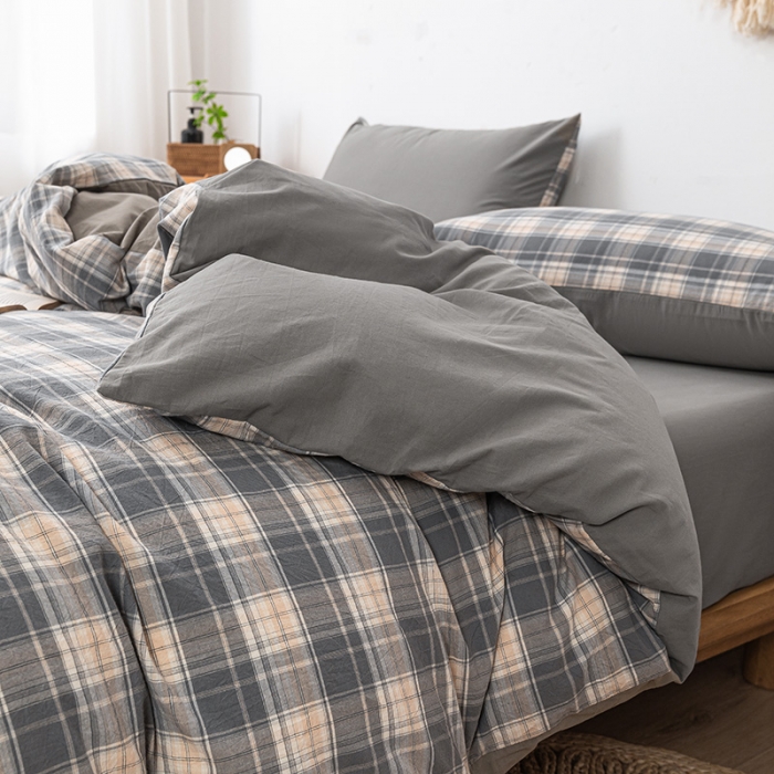 91家纺网 家纺一手货源 找家纺 ab家纺 2022新款全棉水洗棉四件套 乔南  灰