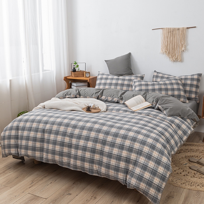 91家纺网 家纺一手货源 找家纺 ab家纺 2022新款全棉水洗棉四件套 乔南  灰