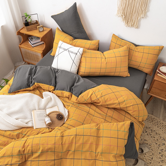 91家纺网 家纺一手货源 找家纺 ab家纺 2022新款全棉水洗棉四件套 维卡  姜黄