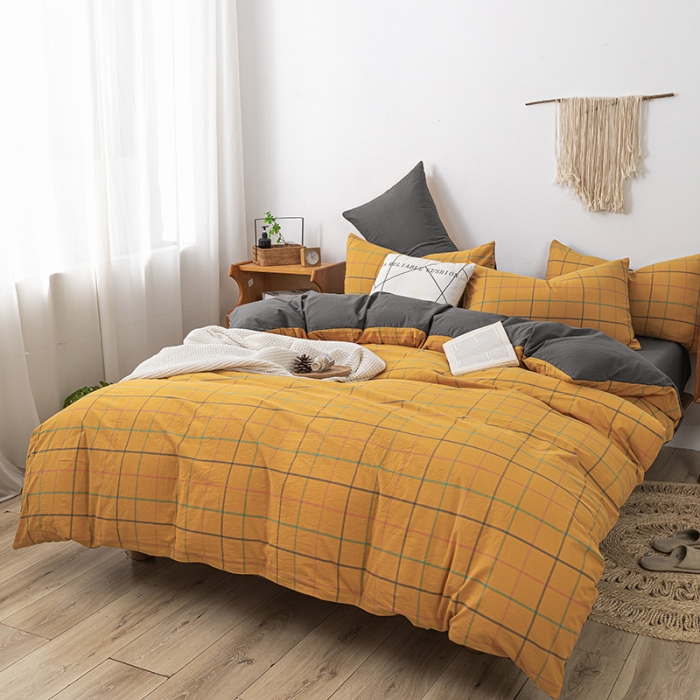 91家纺网 家纺一手货源 找家纺 ab家纺 2022新款全棉水洗棉四件套 维卡  姜黄