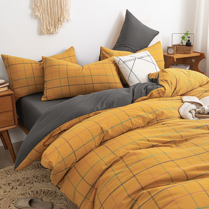 91家纺网 家纺一手货源 找家纺 ab家纺 2022新款全棉水洗棉四件套 维卡  姜黄