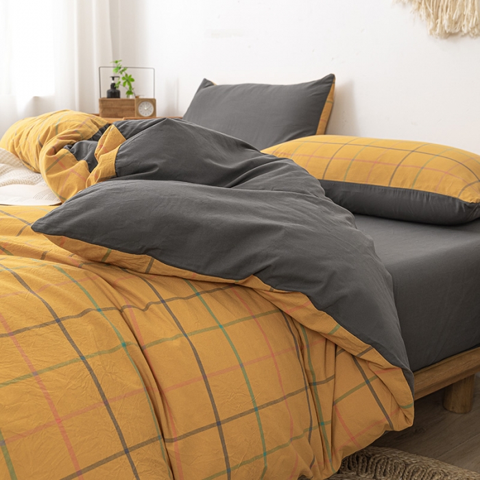 91家纺网 家纺一手货源 找家纺 ab家纺 2022新款全棉水洗棉四件套 维卡  姜黄