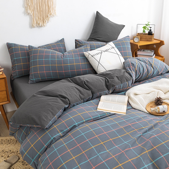 91家纺网 家纺一手货源 找家纺 ab家纺 2022新款全棉水洗棉四件套 维卡  深灰