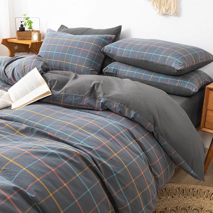 91家纺网 家纺一手货源 找家纺 ab家纺 2022新款全棉水洗棉四件套 维卡  深灰